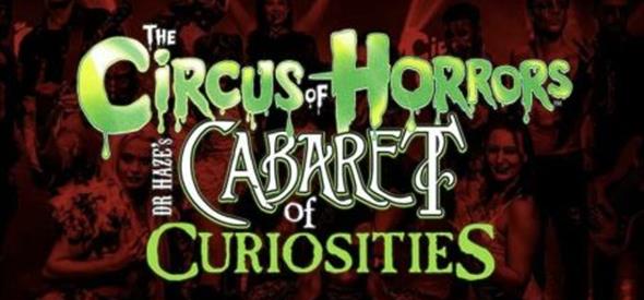 The Circus of Horrors Cabinet of Curiosities promo poster in green slime font