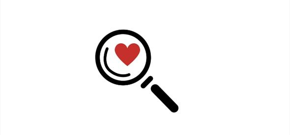 Cartoon magnifying Glass with heart in the middle