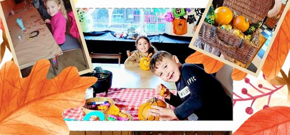Brightly coloured autumnal poster displaying childrens activities