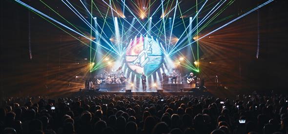 Concert hall with flashing lights