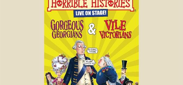 Colourful Cartoon poster representing the live performance of Horrible Histories