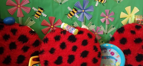 Ladybird cushions and rattles at Highcliffe Library