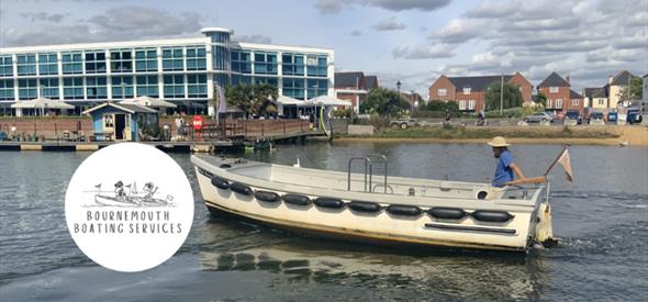 photo of a boat the the boating logo
