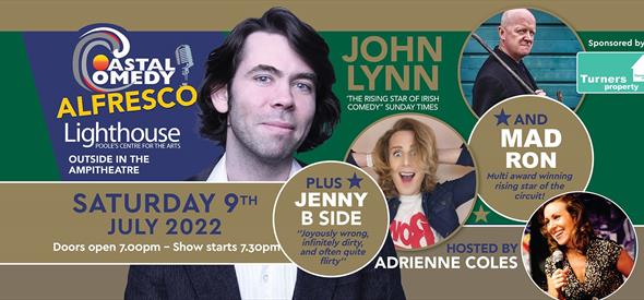 Coastal Comedy image - hosted outside in the ampitheatre - John Lynn, Mad Ron, Jenny B Side