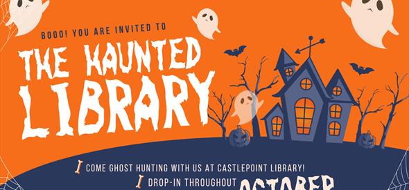 Spooky orange halloween scense for the Haunter Library event in Bournemouth