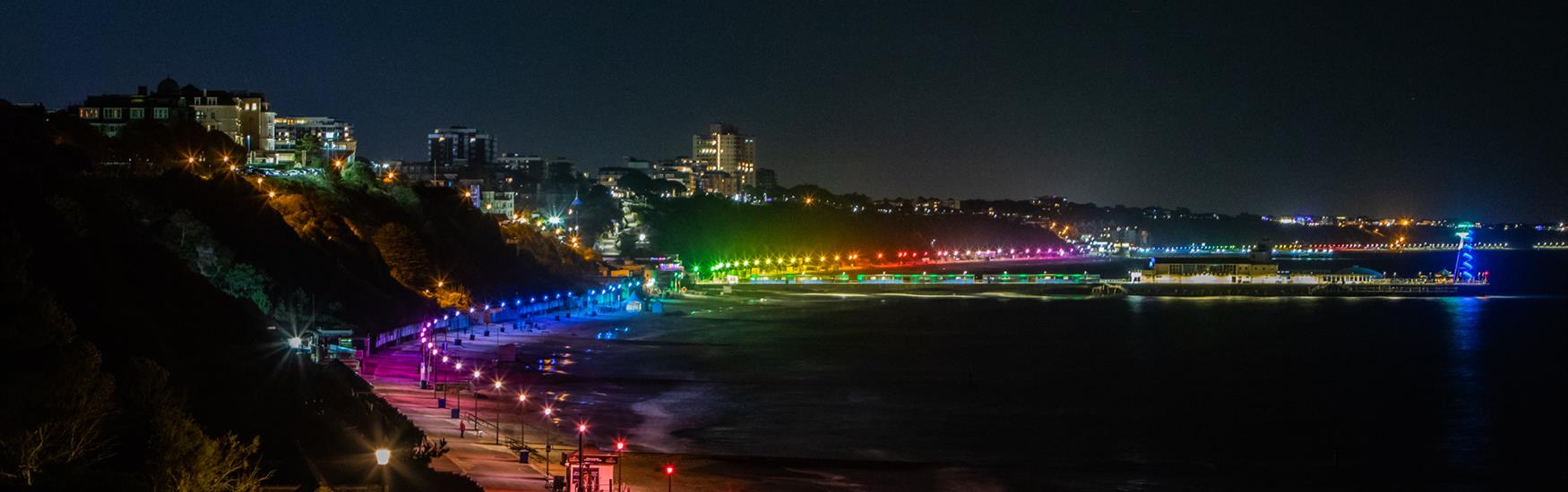 Bournemouth Seafront lit up in multicoloured lights