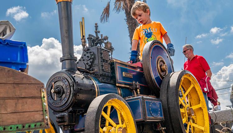 Boy on a small steam engine