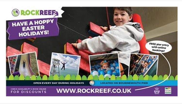 RockReef Easter promo poster with a little boy climbing