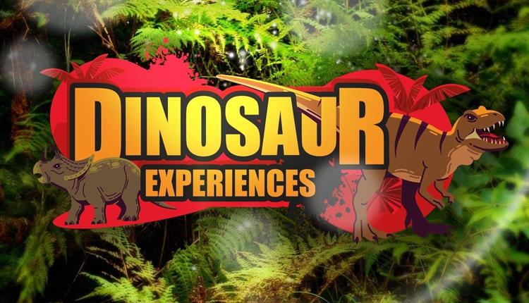Promotional poster saying Dinosaur Experience with a greenery background