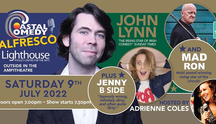 Coastal Comedy image - hosted outside in the ampitheatre - John Lynn, Mad Ron, Jenny B Side