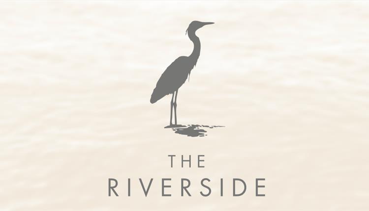 heron logo on beige background.