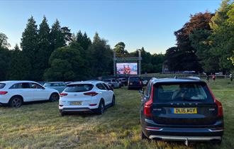 Row or cars outdoor watching a cinema screen