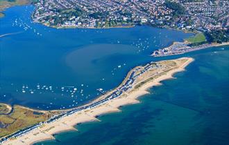 Aerial photo of Mudeford Sandspit facing North East.