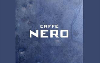 caffe nero logo on blue painted background.
