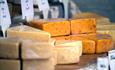 Blocks of cheese ready to be sold.