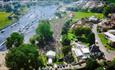 view of the river and seeing a crowd by the quay